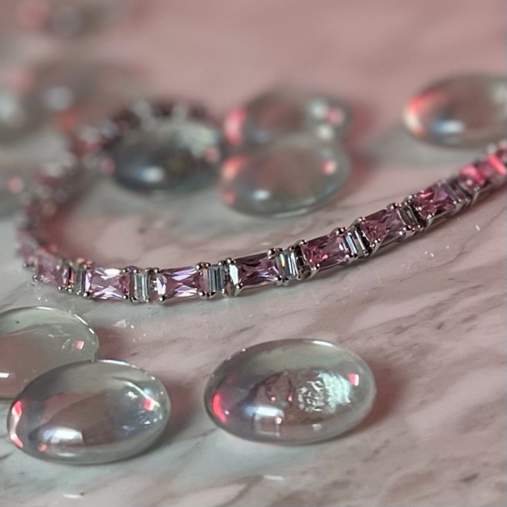 Vintage Sterling Pink and Clear CZ Bracelet
